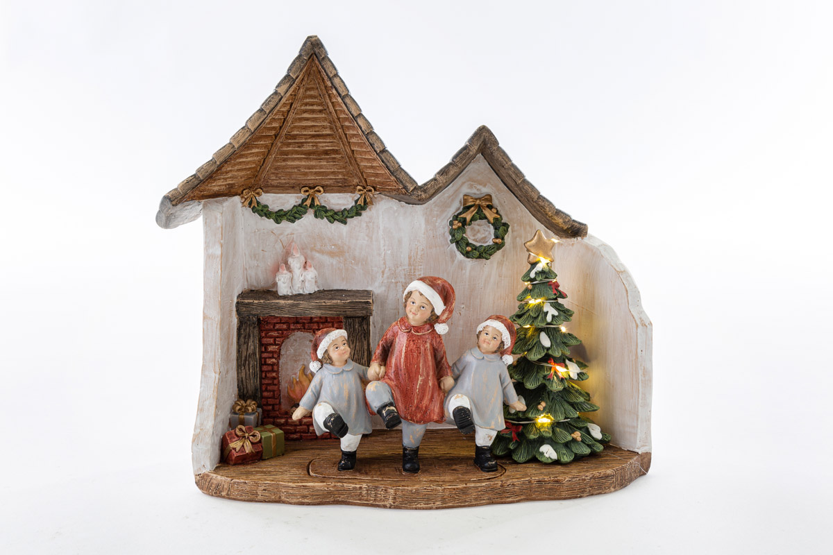 Casetta natalizia in resina con led - H.12x22 cm