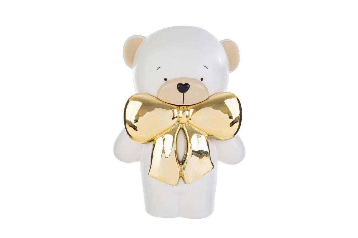 Vaso orsetto in porcellana con fiocco oro lucido - H.27x19 cm - Le Stelle