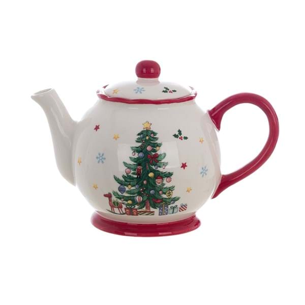 Teiera in ceramica natalizia stile vintage - 21x13x14 cm - Blanc Mariclo