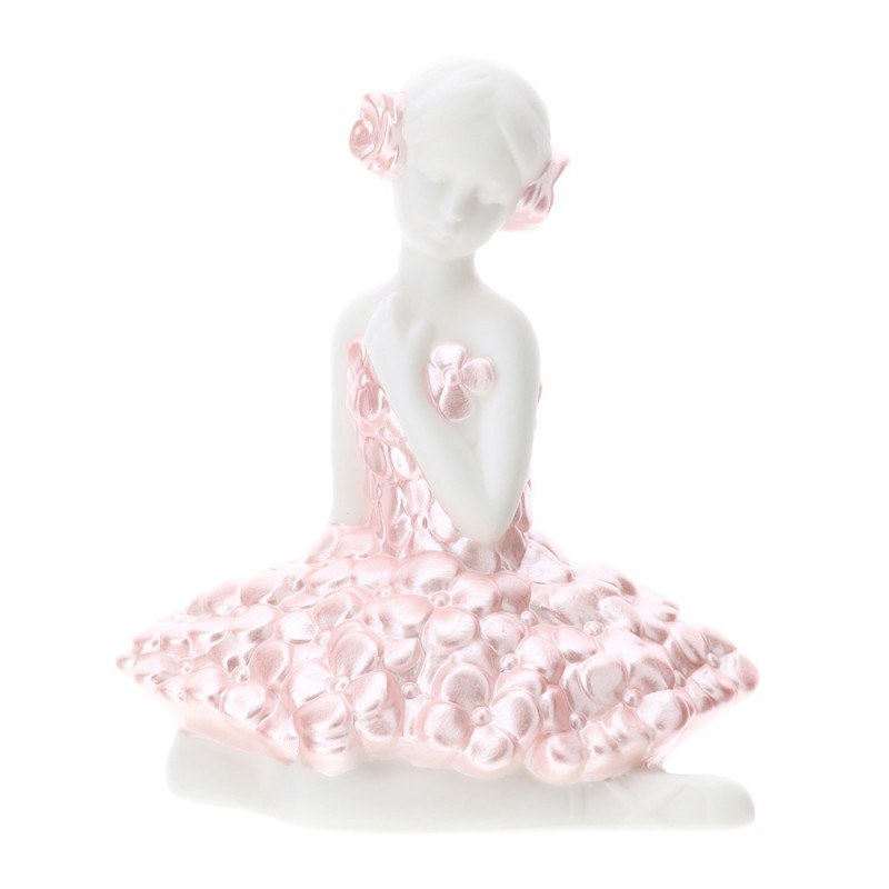 Ballerina in porcellana biscuit abito rosa con luce led - 12 cm - Hervit