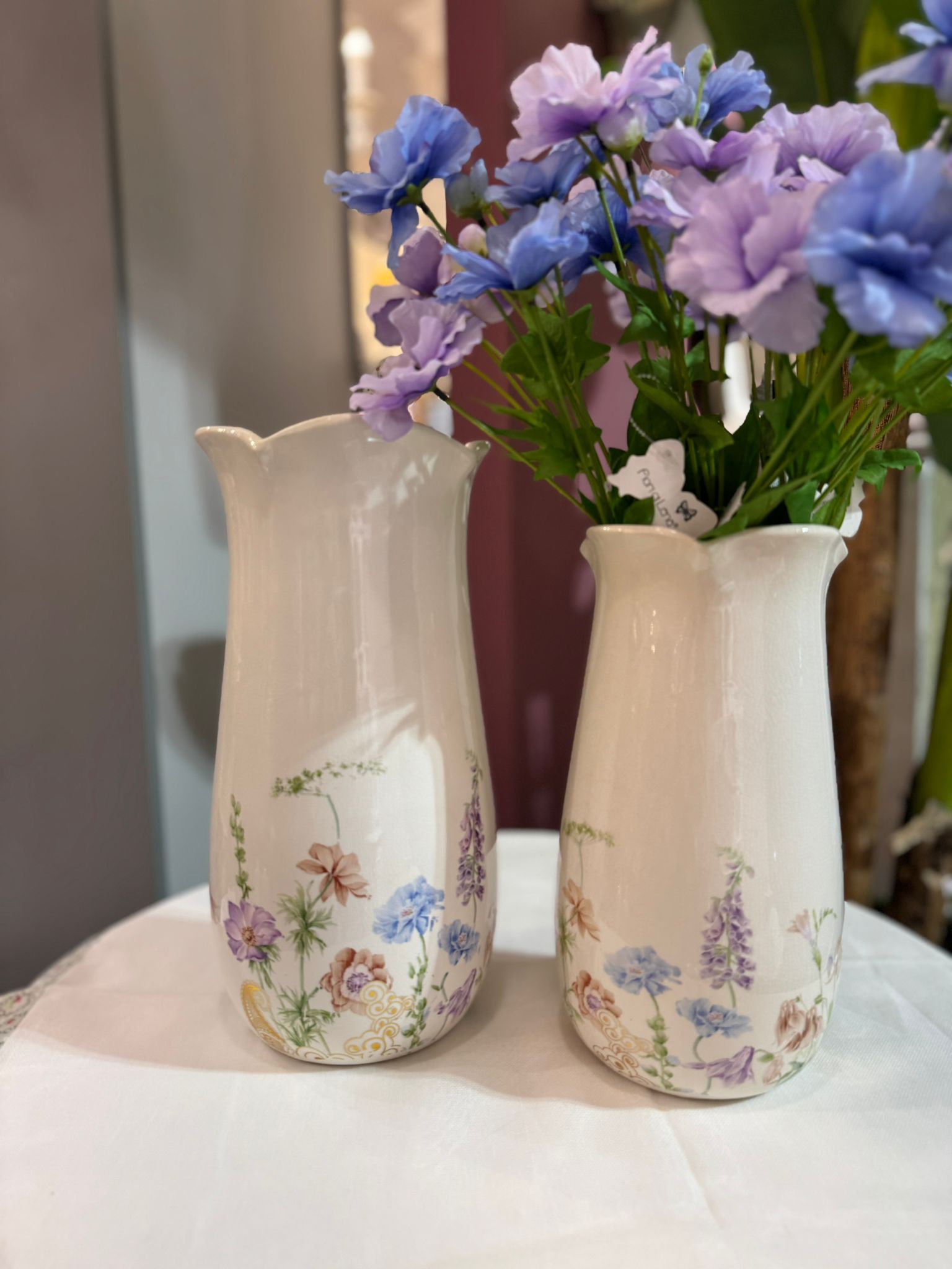 Vaso in ceramica con fiorellini - H.28x14 cm - L'arte di Nacchi