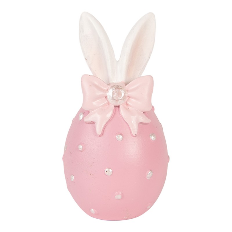 Uovo decorativo in resina rosa con orecchie e fiocco - 12x6 cm - Clayre e Eef