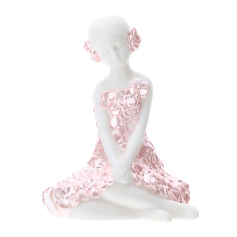 Ballerina in porcellana biscuit abito rosa con luce led - 12 cm - Hervit