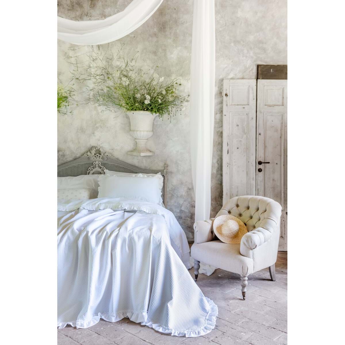 Trapuntino matrimoniale bianco con gala - Linea Gala Acquerello - 260x260 cm - Blanc Mariclo