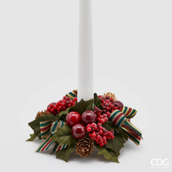 Girocandela natalizio con agrifoglio e nastro - diam.14 cm - EDG