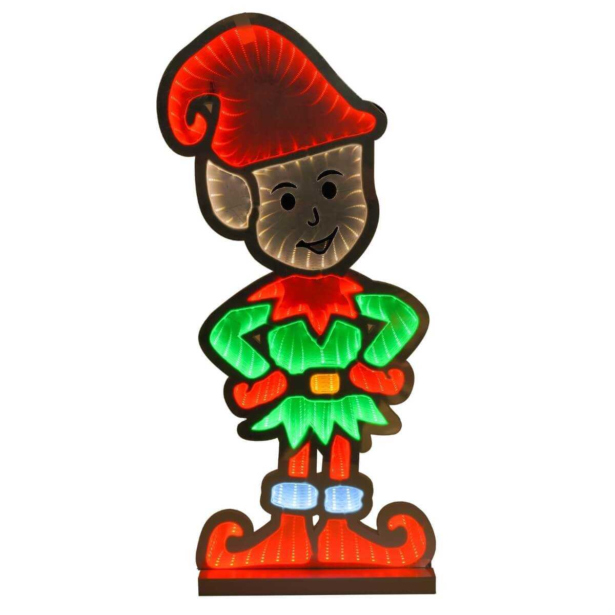 Elfo luminoso con base di legno e alluminio da esterno - H.60 cm