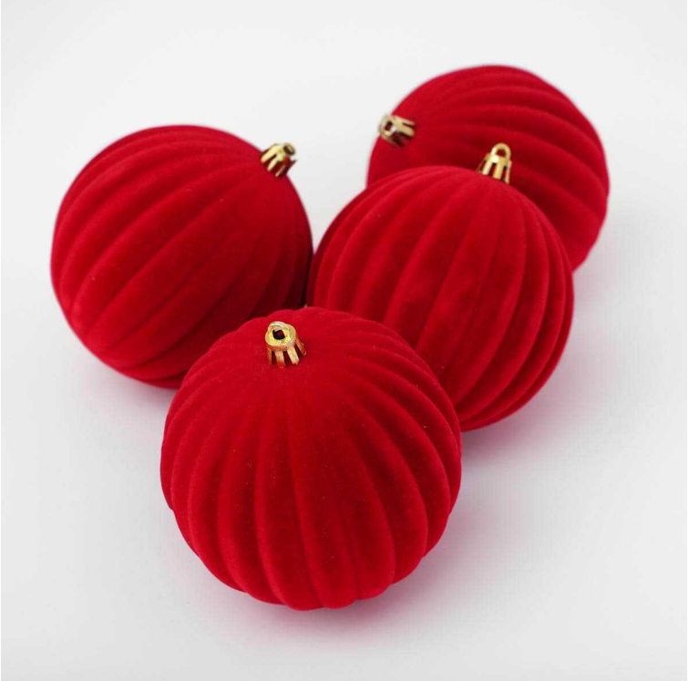 Confezione 4 palle vortice in plastica e velluto rosso - diam.10 cm - Stile'