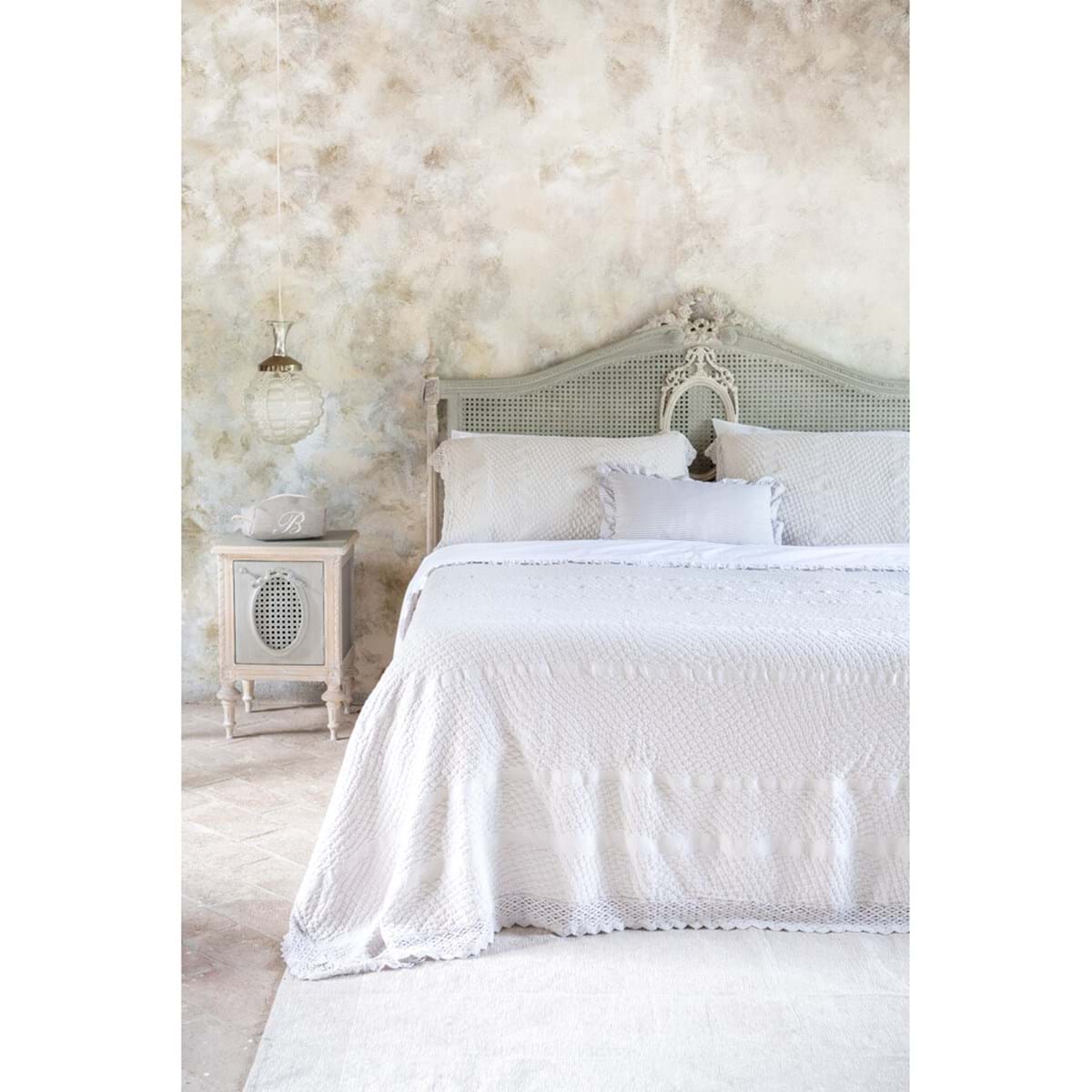 Copriletto matrimoniale  in cotone con pizzo - Linea Palazzo Unito - 260x250 cm - 2 VARIANTI -  Blanc Mariclo