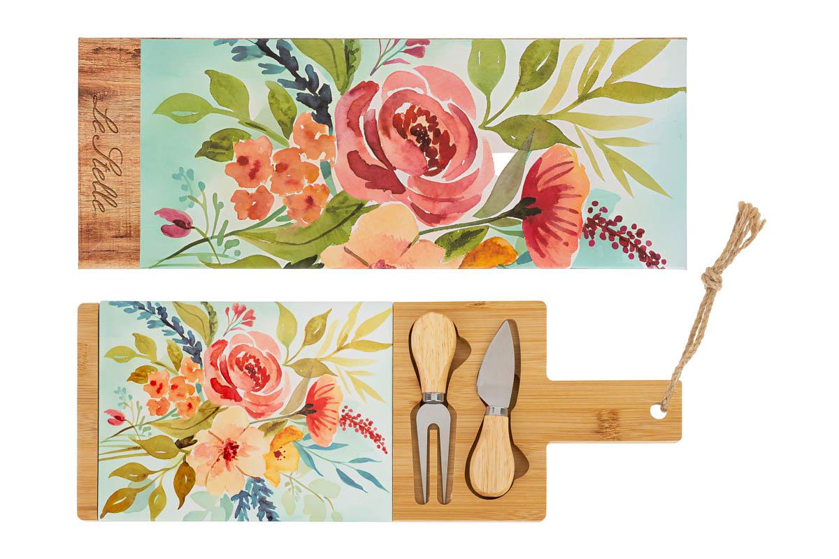 Set 3 pz tagliere legno con posate per formaggio - 15x41 cm - Le Stelle