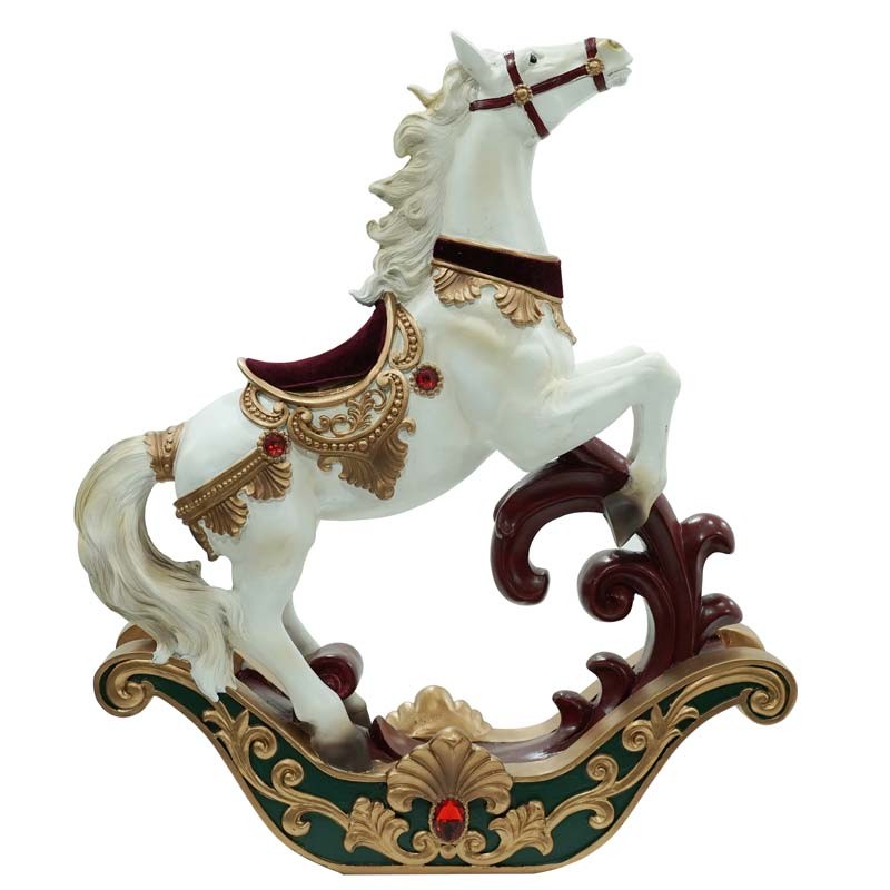 Cavallo Rampante Natalizio Bianco in Resina -  42x11,5xH.48,5 cm - stile