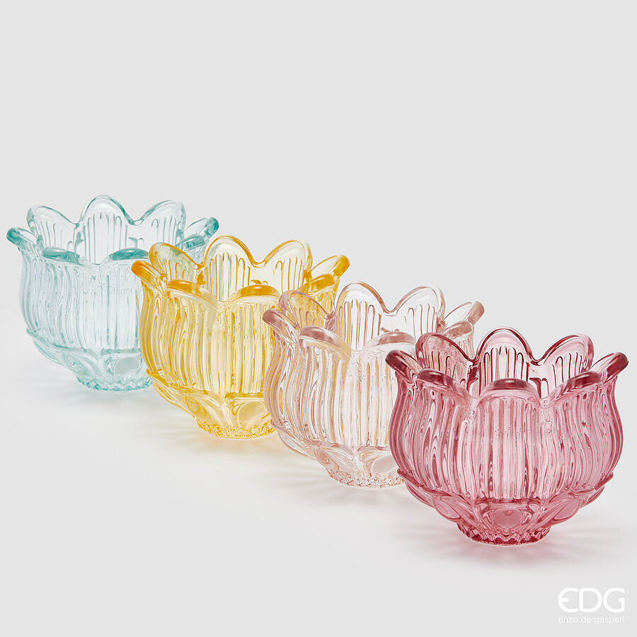 Portacandela tulip testa in vetro - 4 ass - H10x12.5cm - EDG