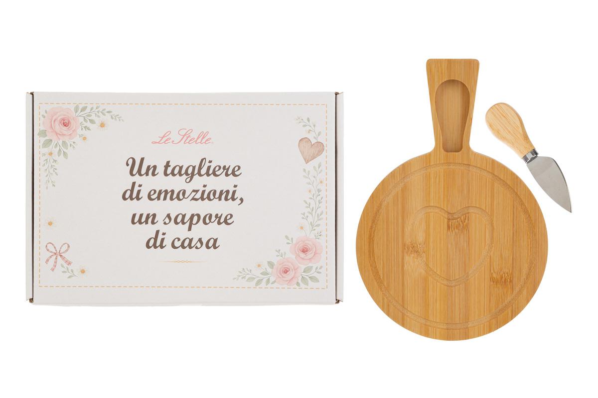 Set 2 pz tagliere legno con coltello per formaggio c/box - 26x18 cm - Le Stelle