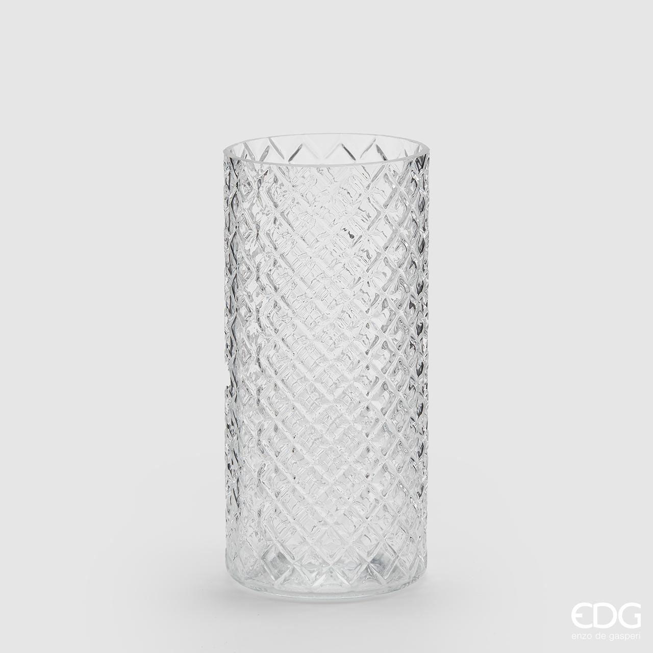 Vaso cilindrico in vetro con rombi - H.24 cm - EDG