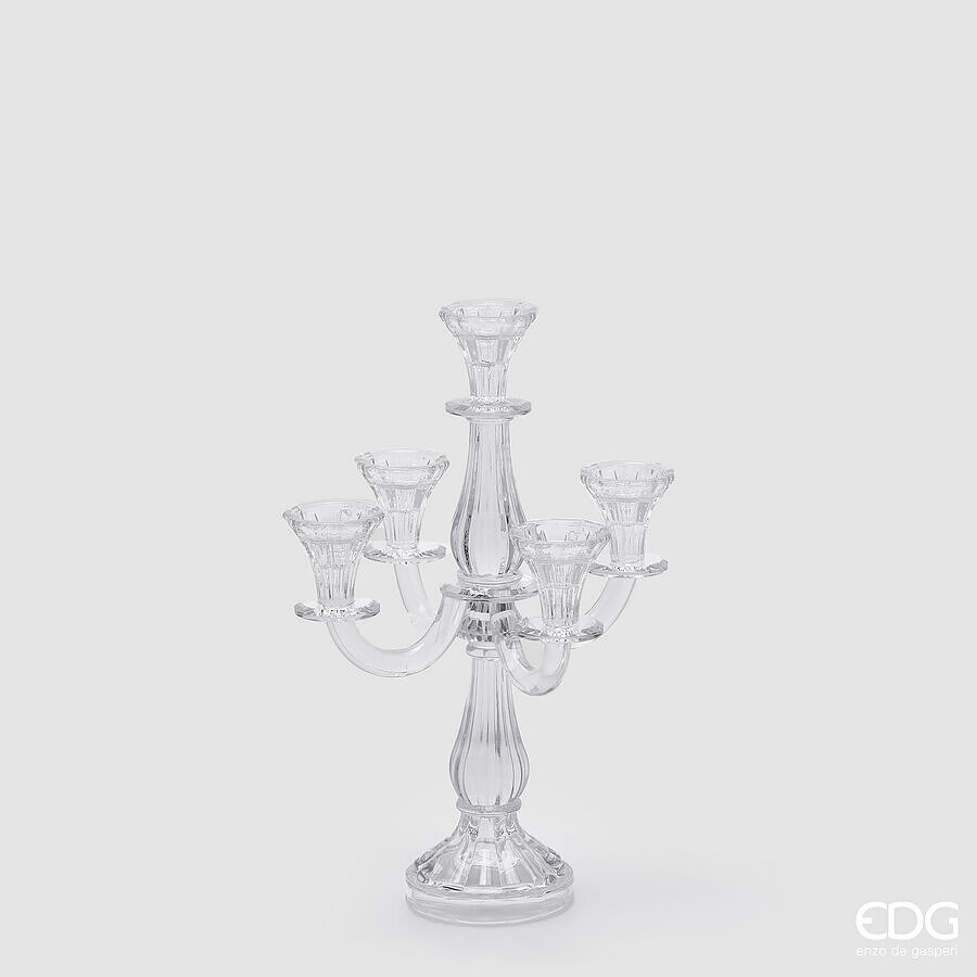 Portacandela crystal sinuoso x5 fiamme trasparente - H.35x19 cm - EDG