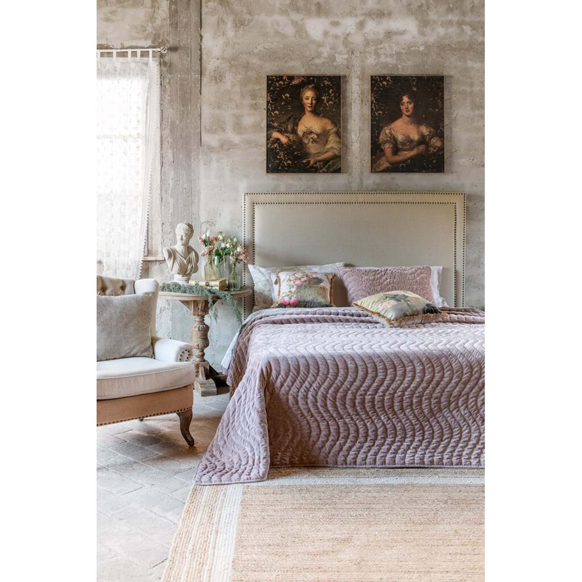 Trapunta matrimoniale in velluto rosa 260x260 cm + 2 copriguanciali 50x80 cm - Collezione Notte di Velluto - Blanc Mariclo