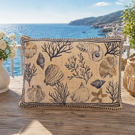 Cuscino arredo in cotone c/conchiglie - Linea Sardinia - 50x35 cm - Clodette