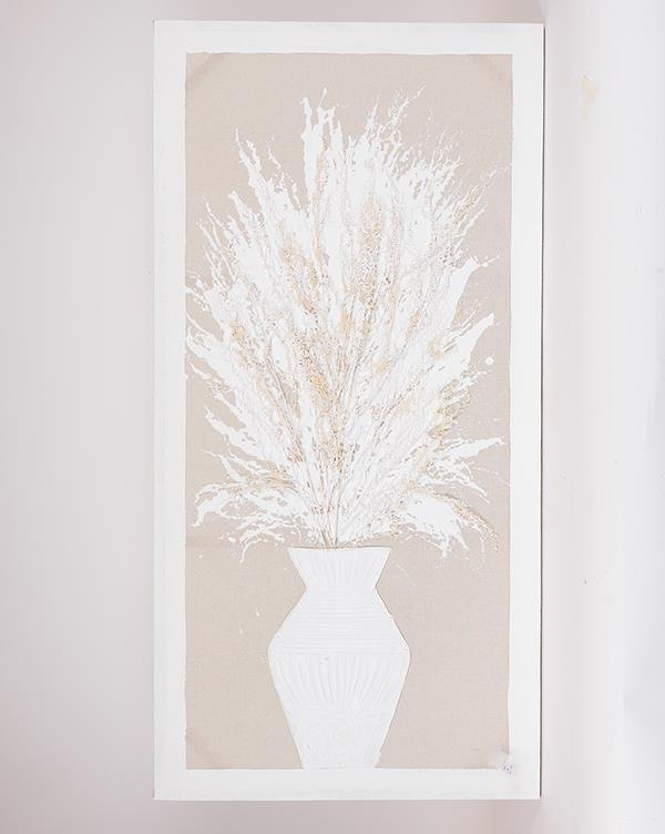 Quadro in tela c/cvaso di grano beige e bianco  - 62x4.5x122 cm - Eurolamp