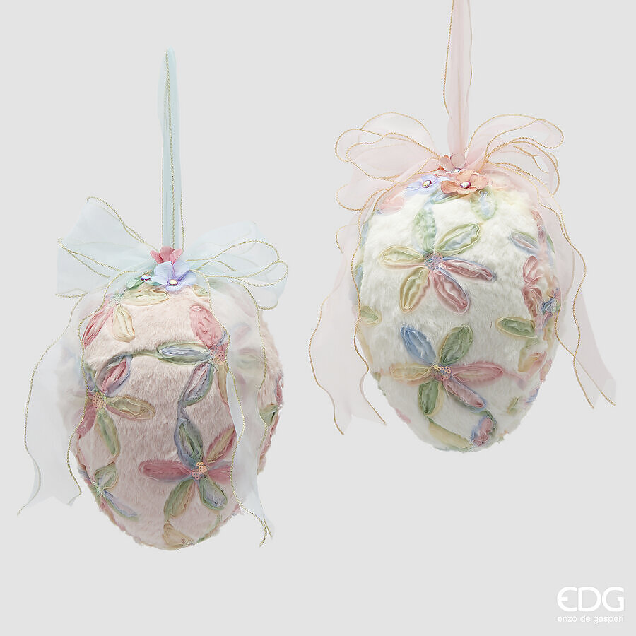 Uovo da appendere in peluche con nastro - H.28x20 cm - EDG