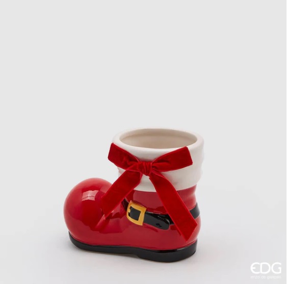 Vaso scarpone babbo natale  in ceramica - H.13x16 cm - EDG