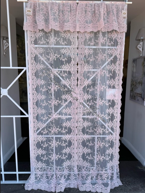 Vetrage in pizzo Rococò rosa - 60x200 cm - Charme Home Textile