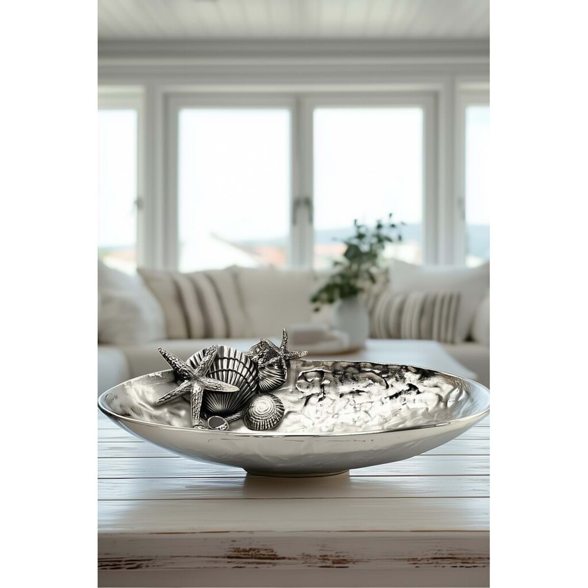 Svuota tasche / centrotavola in alluminio nichelato - Aurea Collection - 37x20x10 cm - Blanc Mariclo