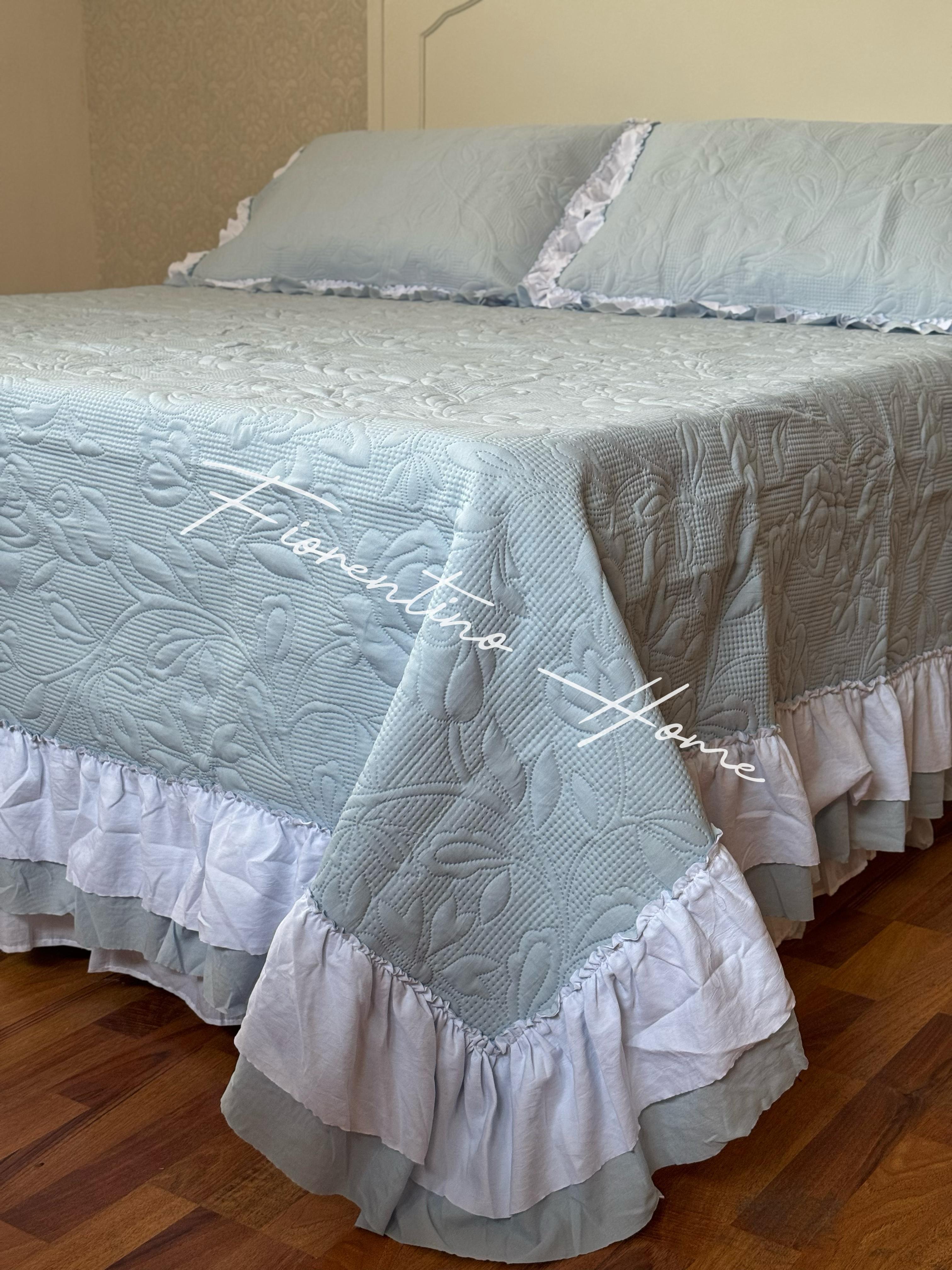 Trapuntino matrimoniale In the Sky Flower - 260x260 + 2 copriguanciali - L'Atelier17