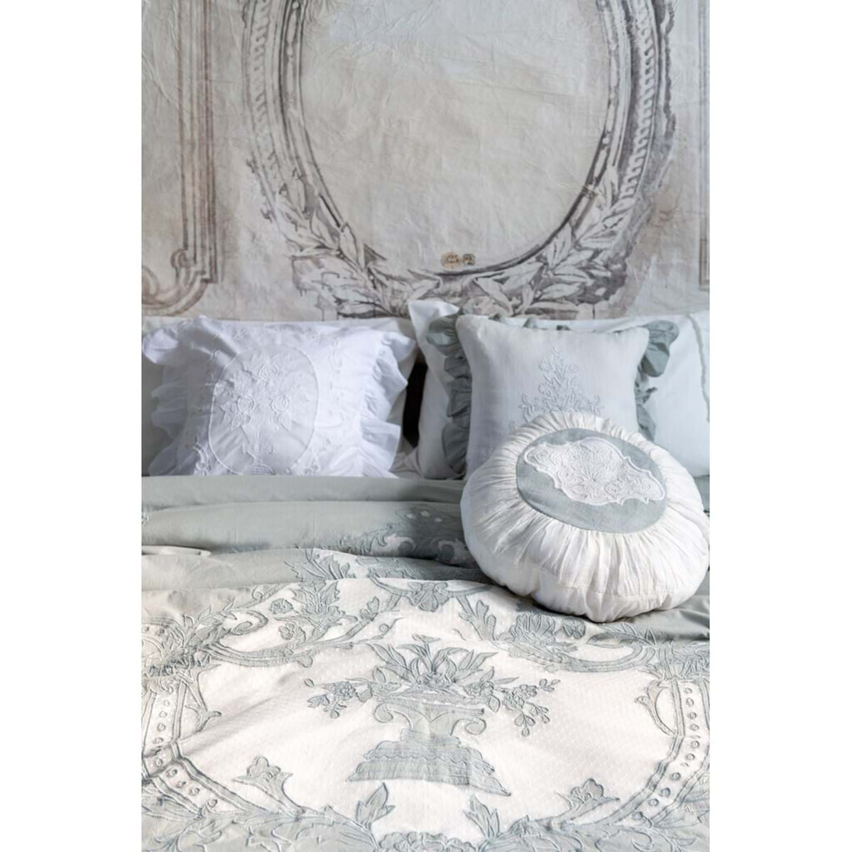 Cuscino in lino e cotone ricamato - coll.Dentelle - 45x45 cm - Blanc Mariclo