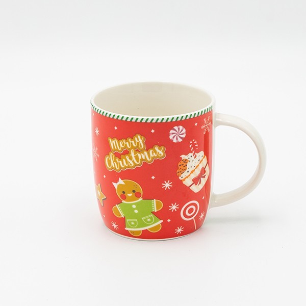Tazza da latte natalizia rossa c/gingerbread in ceramica - 350 ML - E.L.