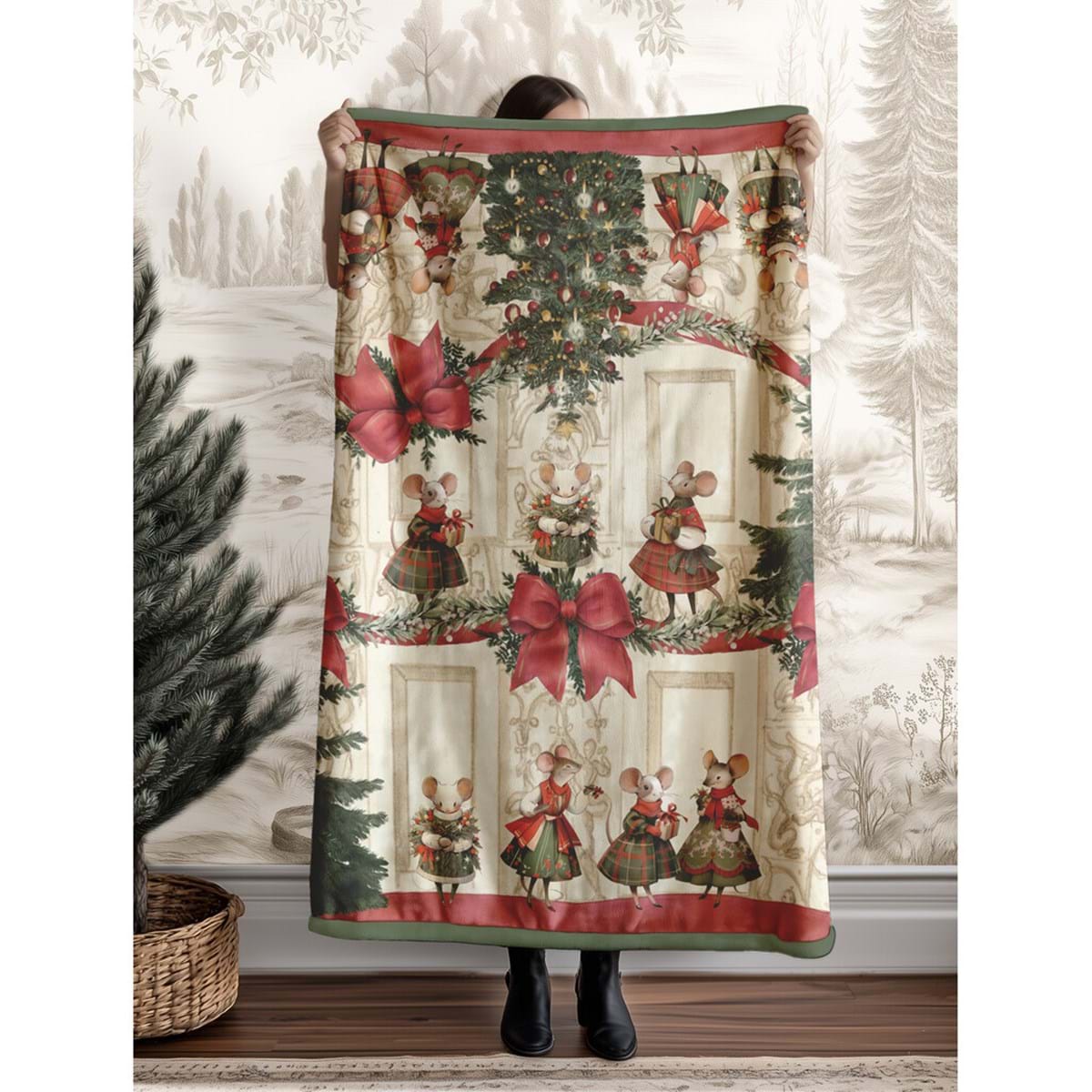 Plaid sherpa natalizio in poliestere - Collezione Favola di Natale - 160x220 cm - Blanc Mariclo