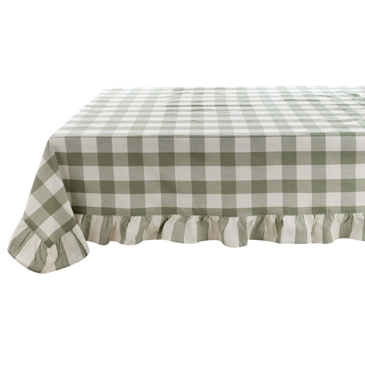 Tovaglia con gala in cotone a quadretti verde - Coll. Bolgheri - 170x300 cm - Blanc Mariclo