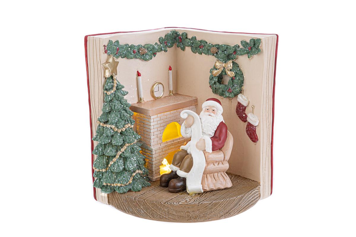 Libro babbo natale in resina con led - H.15 cm