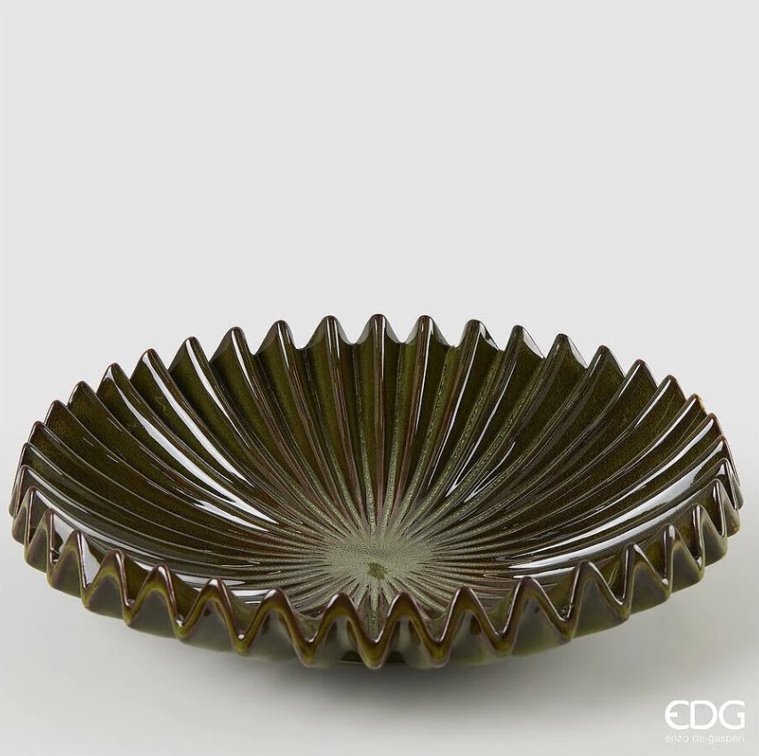Centrotavola raggiera rotondo in ceramica verde - diam.36.5 cm - EDG