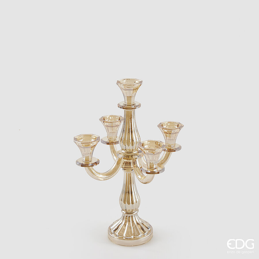 Portacandela crystal sinuoso x5 fiamme ambra - H.35x19 cm - EDG