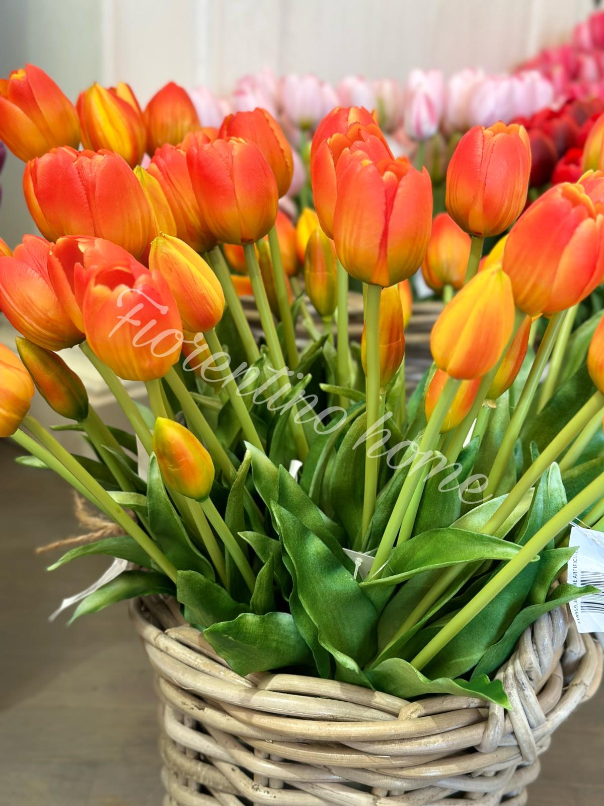 Bouquet di cinque tulipani artificiali sfumato arancio - Edg