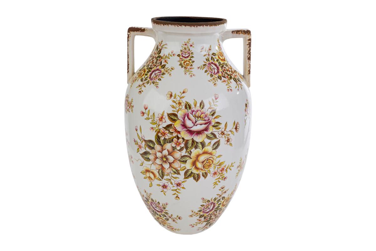 Vaso anfora in ceramica con motivo floreale - H.45x26 cm - Le Stelle