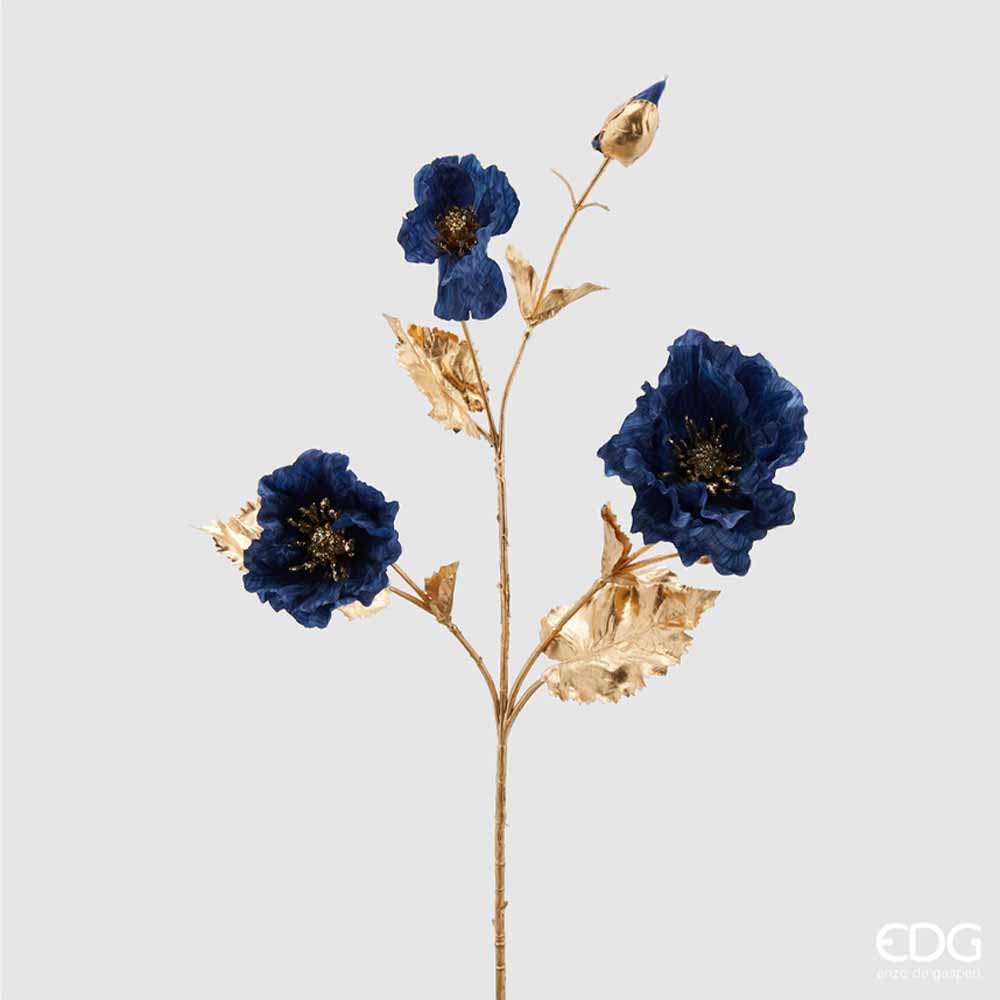 Fiore artificiale a stelo papavero blu e oro - H.64 cm - EDG