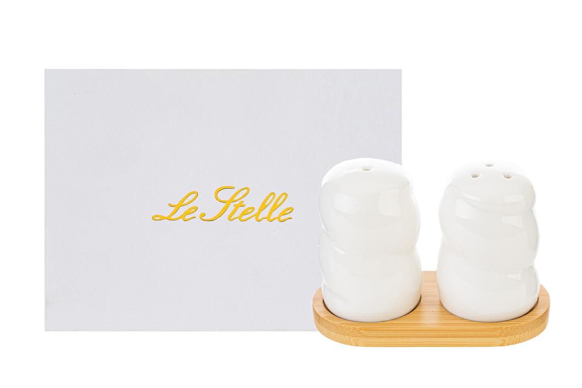 Set sale e pepe in porcellana c/base in legno con astuccio - H.7x10 cm - Le Stelle