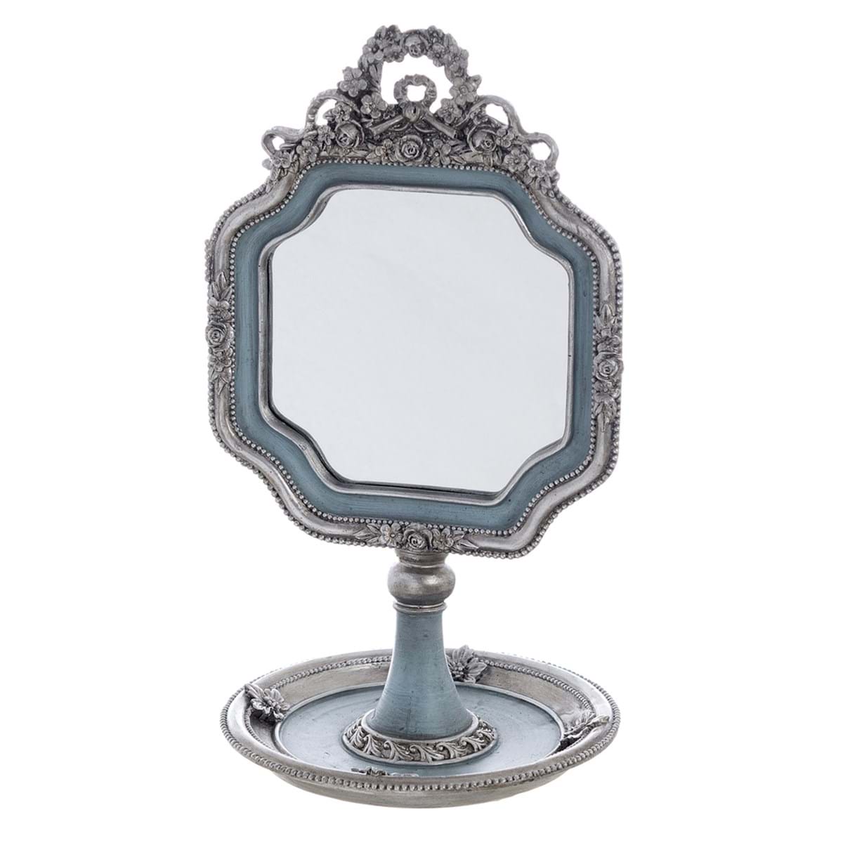 Specchio in resina con piedistallo - Collezione Villa Clara - 14x13x24 cm - Blanc Mariclo