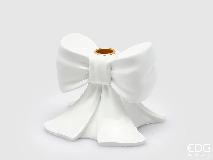 Portacandela fiocco bianco in resina - H.11x13 cm - EDG