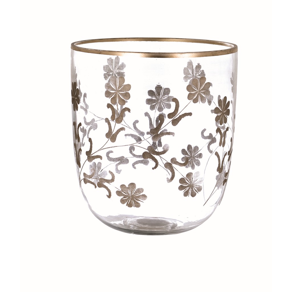 Vaso in vetro con decori dorati - Laudomia Collection - H.25x23 cm - Blanc Mariclo