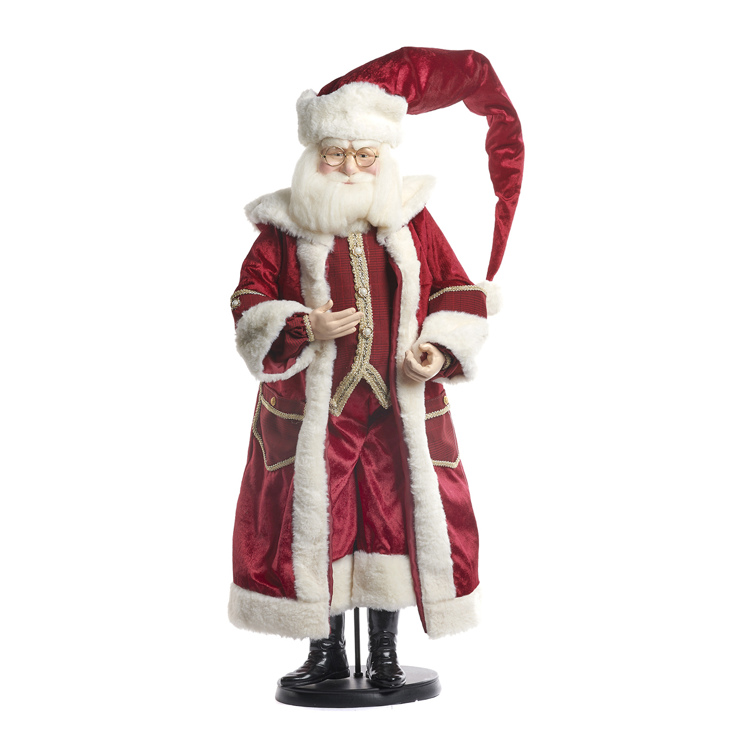 Babbo Natale con vestito di velluto su base di legno - H.80 cm - Goodwill
