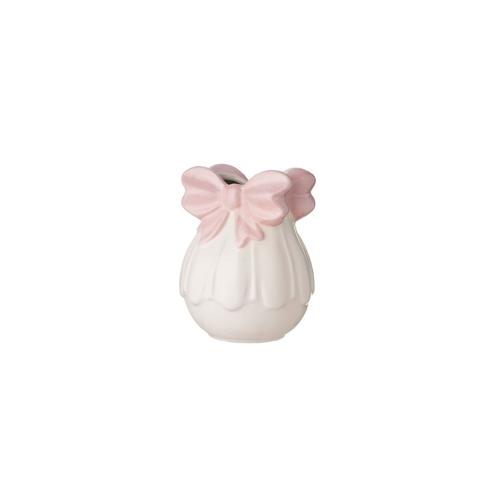 Vaso con fiocco rosa in ceramica - H.20x16 cm - L'Arte di Nacchi