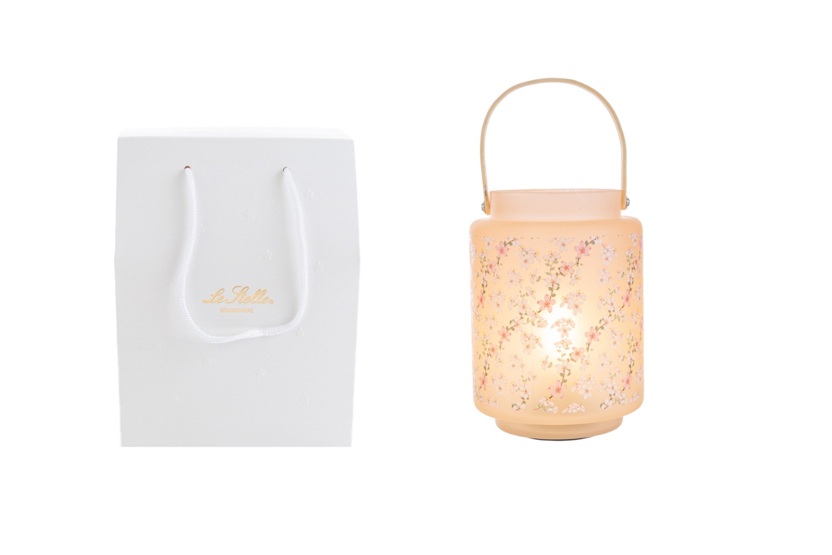 Lanterna in vetro a led magnolia c/shopper - H.17x12 cm - Le Stelle