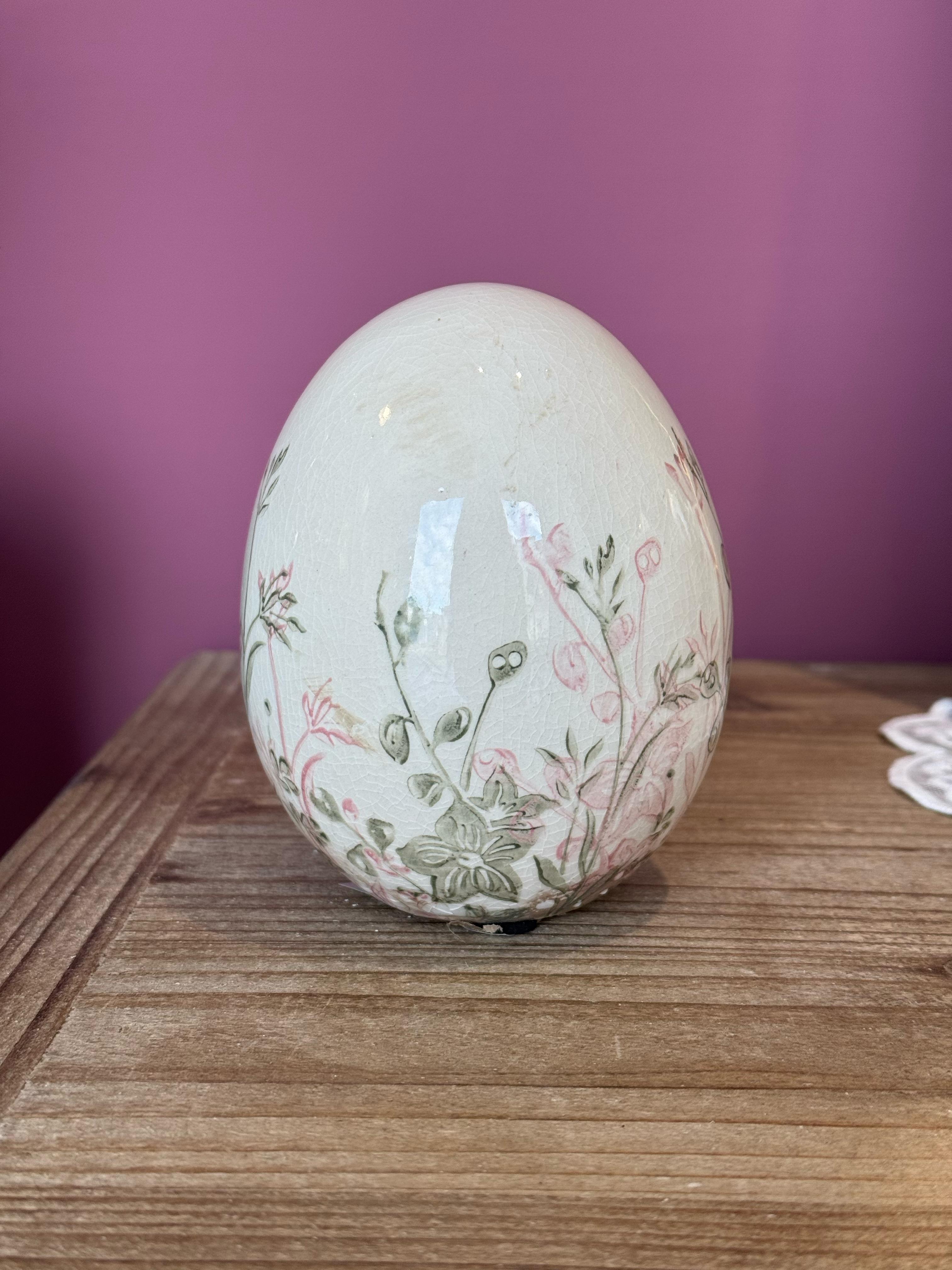 Uovo in ceramica con motivo floreale - H.12x9 cm - L'Arte di Nacchi
