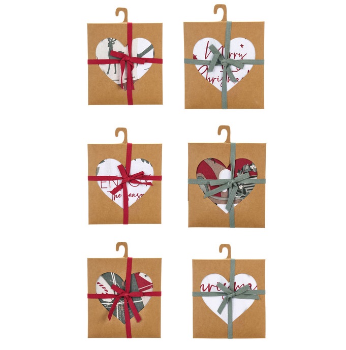 Set 2 canovacci in cotone con scatola a cuore - Christmas is Coming - assortiti - Nuvole di Stoffa