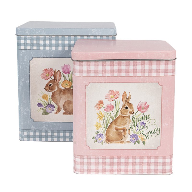 Set scatole in latta con coniglietti rosa e celeste - H.22cm /H.25 cm - Clayre e Eef