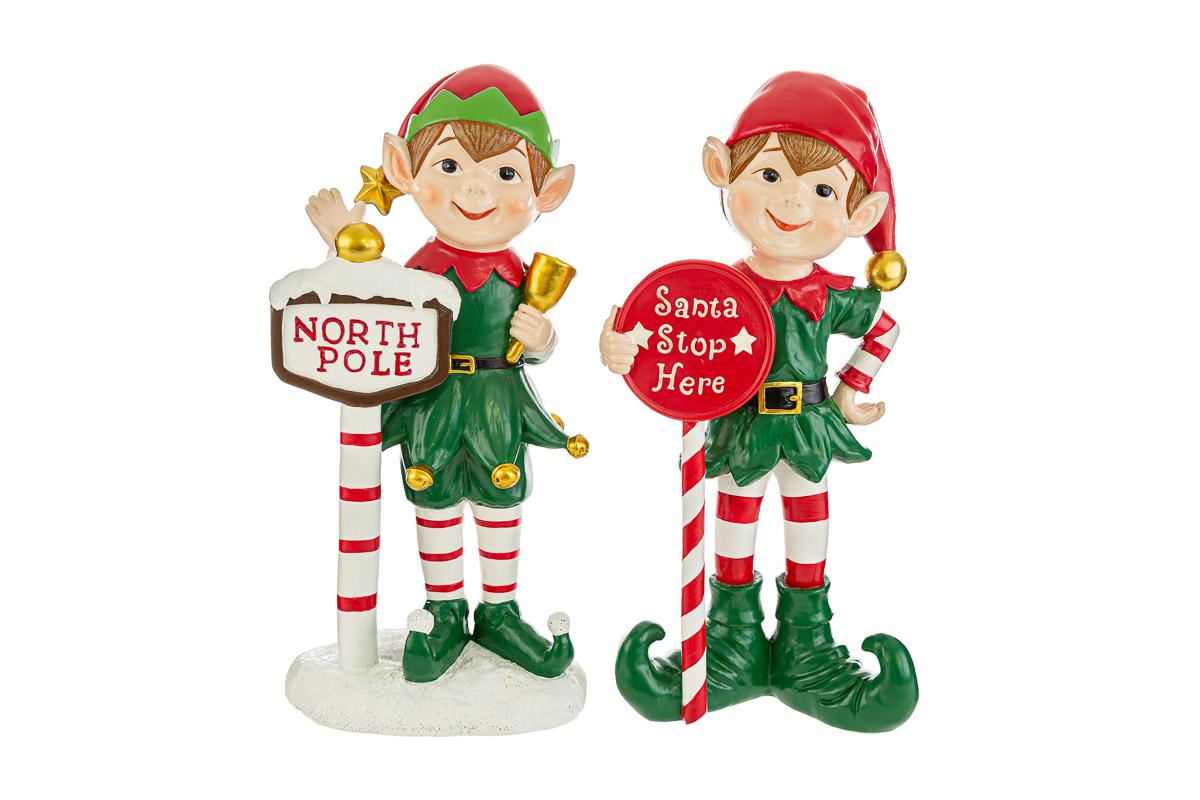 Elfo in resina con cartello natalizio - 2 varianti - H.31.5 cm