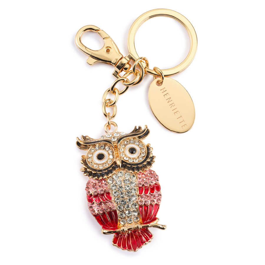 Portachiavi civetta colorata con brillantini e scatola regalo - 6 cm - Henriette