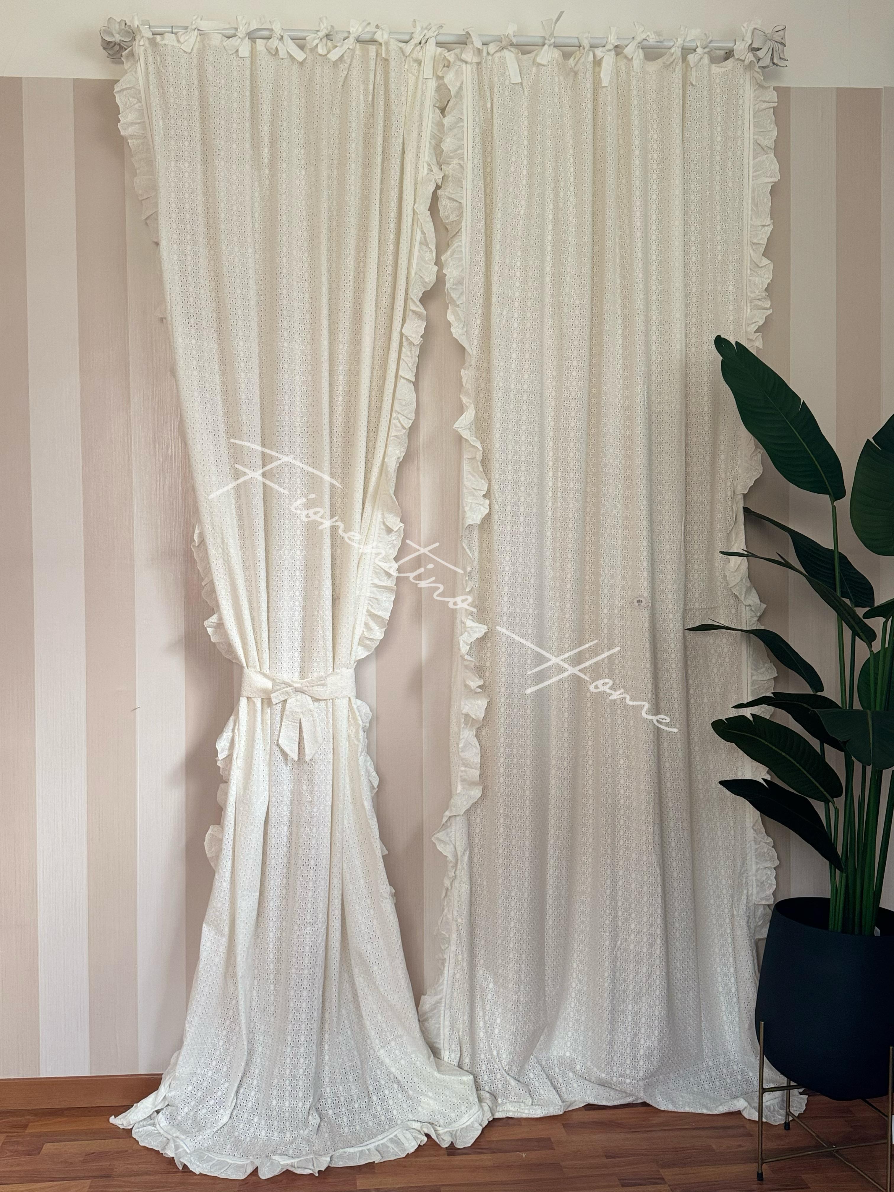 Tenda singola in pizzo sangallo - 150x300 cm - Coccole di Casa