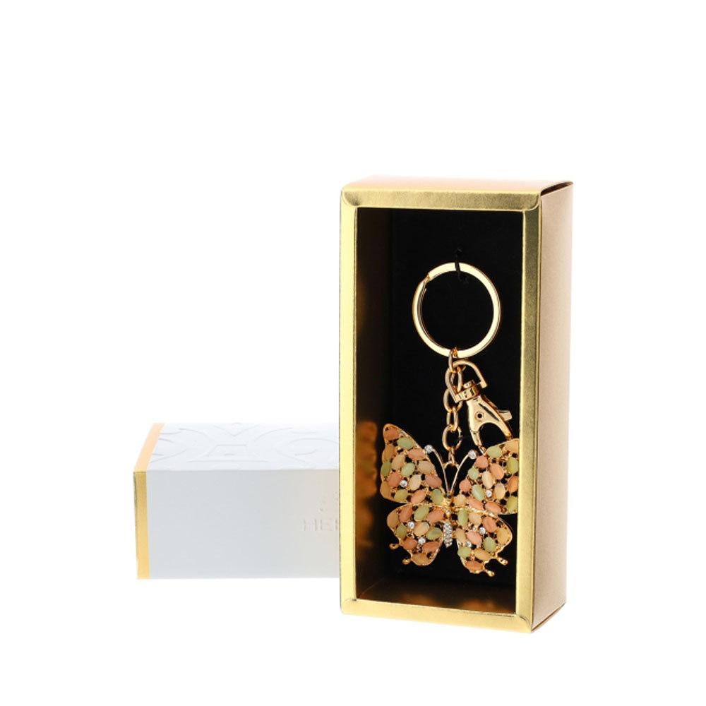 Portachiavi farfalla con pietre colorate c/astuccio - 6x11 cm - Hervit